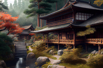 Wall Mural - Most Beautiful place in Koyasan, Japan, realistic, --ar 3:2 --stylize. Generative Ai