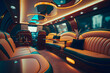 Luxurious expensive leather interior inside a passenger limousine. Generative AI