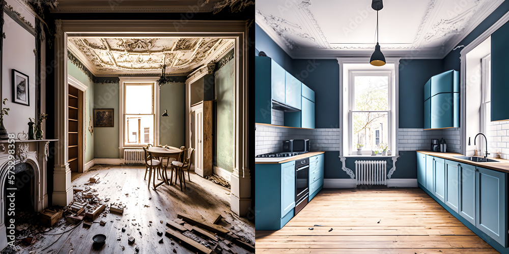 Concept Renovation interior of house. Apartment before and after ...