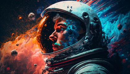 Astronaut in space in planet psychedelic Generative AI