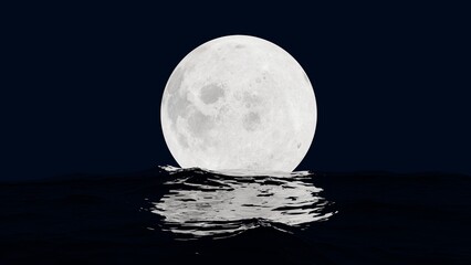 Wall Mural - full moon in the night sky reflected in the water. 3d illustration