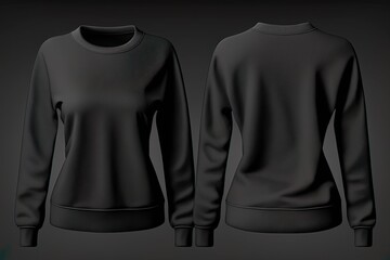 Blank sweatshirt for women template, black color clothing dark background