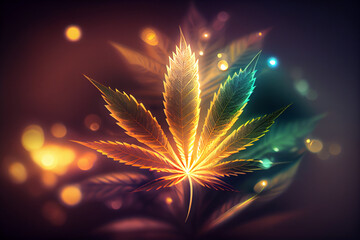 Aufkleber - Beautiful abstract illustrations cannabis leaf with lights on a bright bokeh background.