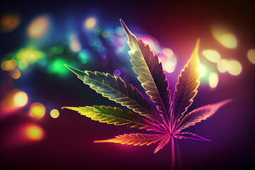 Aufkleber - Beautiful abstract illustrations cannabis leaf with lights on a bright bokeh background.