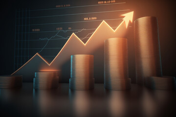 Financial growth concept with arrow chart and coins. , Generative AI