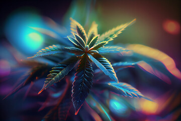 Aufkleber - Beautiful abstract illustrations cannabis leaf with lights on a bright bokeh background.