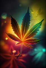 Aufkleber - Beautiful abstract illustrations cannabis leaf with lights on a bright bokeh background.