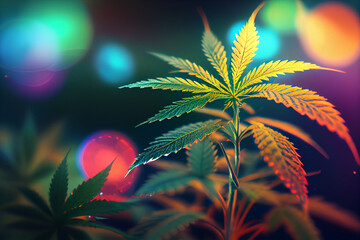 Aufkleber - Beautiful abstract illustrations cannabis leaf with lights on a bright bokeh background.
