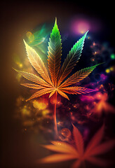 Aufkleber - Beautiful abstract illustrations cannabis leaf with lights on a bright bokeh background.