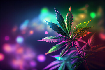 Aufkleber - Beautiful abstract illustrations cannabis leaf with lights on a bright bokeh background.