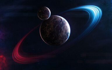 Wall Mural - deep space planets in red and blue starlight. science fiction. elements of this image furnished by n