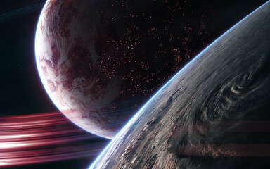 Wall Mural - orbital view of inhabited deep space planets. science fiction. elements of this image furnished by n