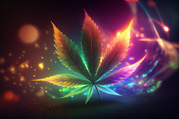 Aufkleber - Beautiful abstract illustrations cannabis leaf with lights on a bright bokeh background.