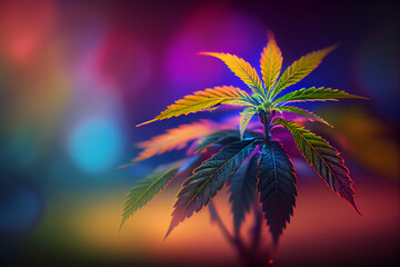 Aufkleber - Beautiful abstract illustrations cannabis leaf with lights on a bright bokeh background.