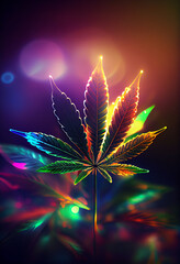 Aufkleber - Beautiful abstract illustrations cannabis leaf with lights on a bright bokeh background.