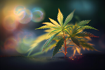 Aufkleber - Beautiful abstract illustrations cannabis leaf with lights on a bright bokeh background.