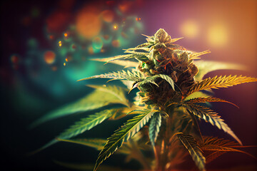 Aufkleber - Beautiful abstract illustrations cannabis leaf with lights on a bright bokeh background.