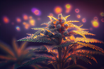 Aufkleber - Beautiful abstract illustrations cannabis leaf with lights on a bright bokeh background.