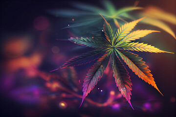 Aufkleber - Beautiful abstract illustrations cannabis leaf with lights on a bright bokeh background.