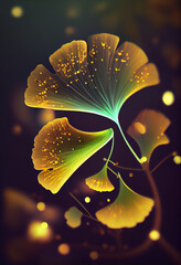 Poster - Beautiful abstract illustrations Ginkgo biloba leaf with lights on a bright bokeh background. 