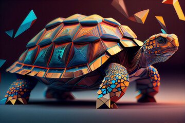 Poster - Beautiful abstract surreal geometric tortoise concept, contemporary colors and mood social background. 