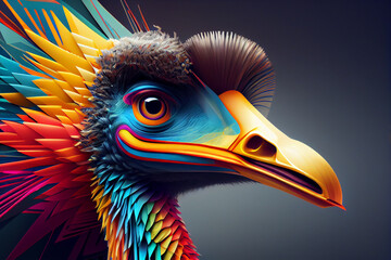 Leinwandbilder - Beautiful abstract surreal geometric emu, ostrich concept, contemporary colors and mood social background Generative AI technology.
