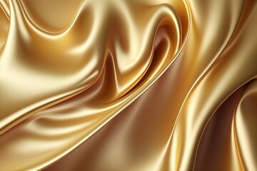 Wall Mural - Elegant silk satin material background. Golden smooth fabric with curved pattern.