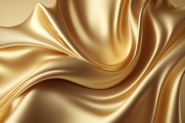 elegant silk satin material background. golden smooth fabric with curved pattern.