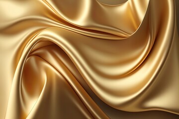 Elegant silk satin material background. Golden smooth fabric with curved pattern.