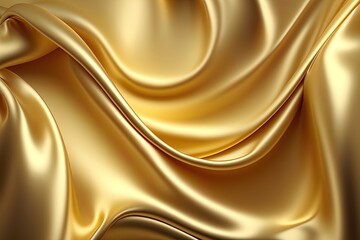 Wall Mural - Elegant silk satin material background. Golden smooth fabric with curved pattern.