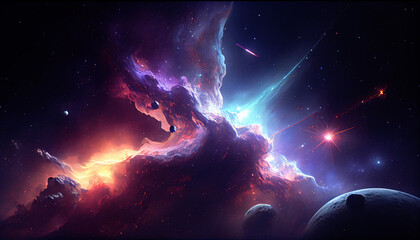 Galaxy space with stars. AI generative content