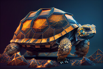Poster - Beautiful abstract surreal geometric tortoise concept, contemporary colors and mood social background