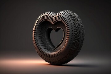 Car tire shaped like a heart made by generative ai