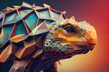 Poster - Beautiful abstract surreal geometric tortoise concept, contemporary colors and mood social background