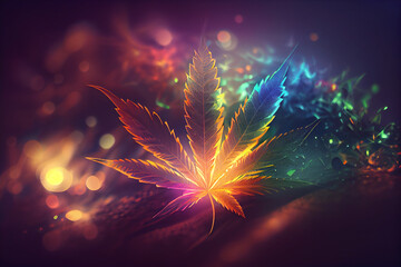 Aufkleber - Beautiful abstract illustrations cannabis leaf with lights on a bright bokeh background