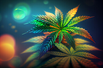 Aufkleber - Beautiful abstract illustrations cannabis leaf with lights on a bright bokeh background