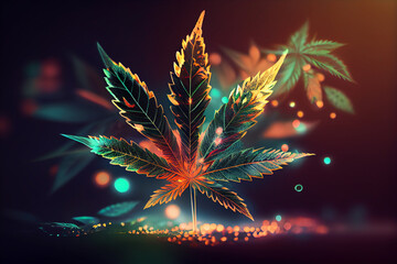 Aufkleber - Beautiful abstract illustrations cannabis leaf with lights on a bright bokeh background