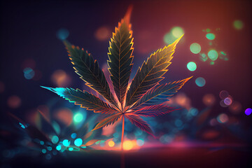 Aufkleber - Beautiful abstract illustrations cannabis leaf with lights on a bright bokeh background