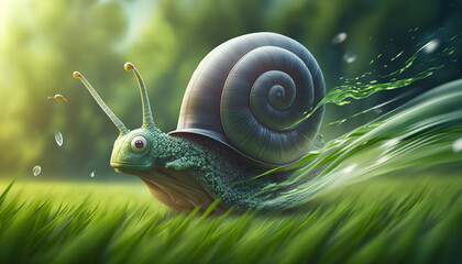 speed snail on green grass