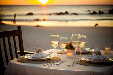 table setting at the beach