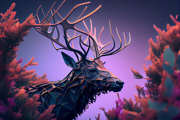 Aufkleber - Beautiful abstract deer, elk background. Generative AI technology.