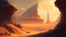 Mars Sandy Dunes Landscape. Distant Planet Nature. Generative AI