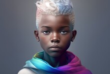 Black Kid Queer Person, Non-binary, Child Androgynous Young Person With Interesting Hairstyle,, Pride Month Banner, Created With Generative Ai