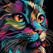 Colorful Cute Cat Pop Art Vector Illustration