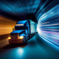 Wall Mural - Semi Truck/Lorry in Highway Motorway Interstate at Night - Generative Ai