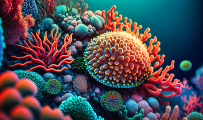 Wall Mural - The vibrant colors and textures of a coral reef, highlighting the diversity of marine life