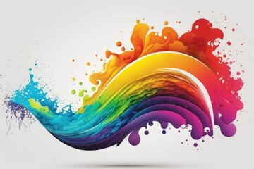 Poster - Rainbow Wave. Colorful splashes of paint. Isolated on white background (Generative AI)