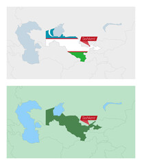 Wall Mural - Uzbekistan map with pin of country capital. Two types of Uzbekistan map with neighboring countries.