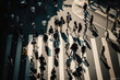 Big crowd of people walking on big city street. Illustration AI Generative