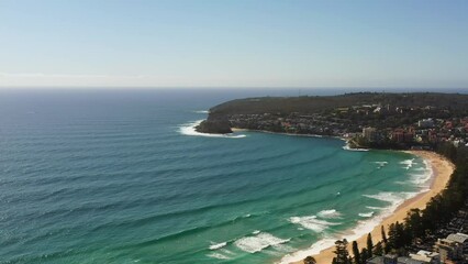 Canvas Print - Balgowlah to Manly elevated aerial hover in Sydney north shore as 4k.
